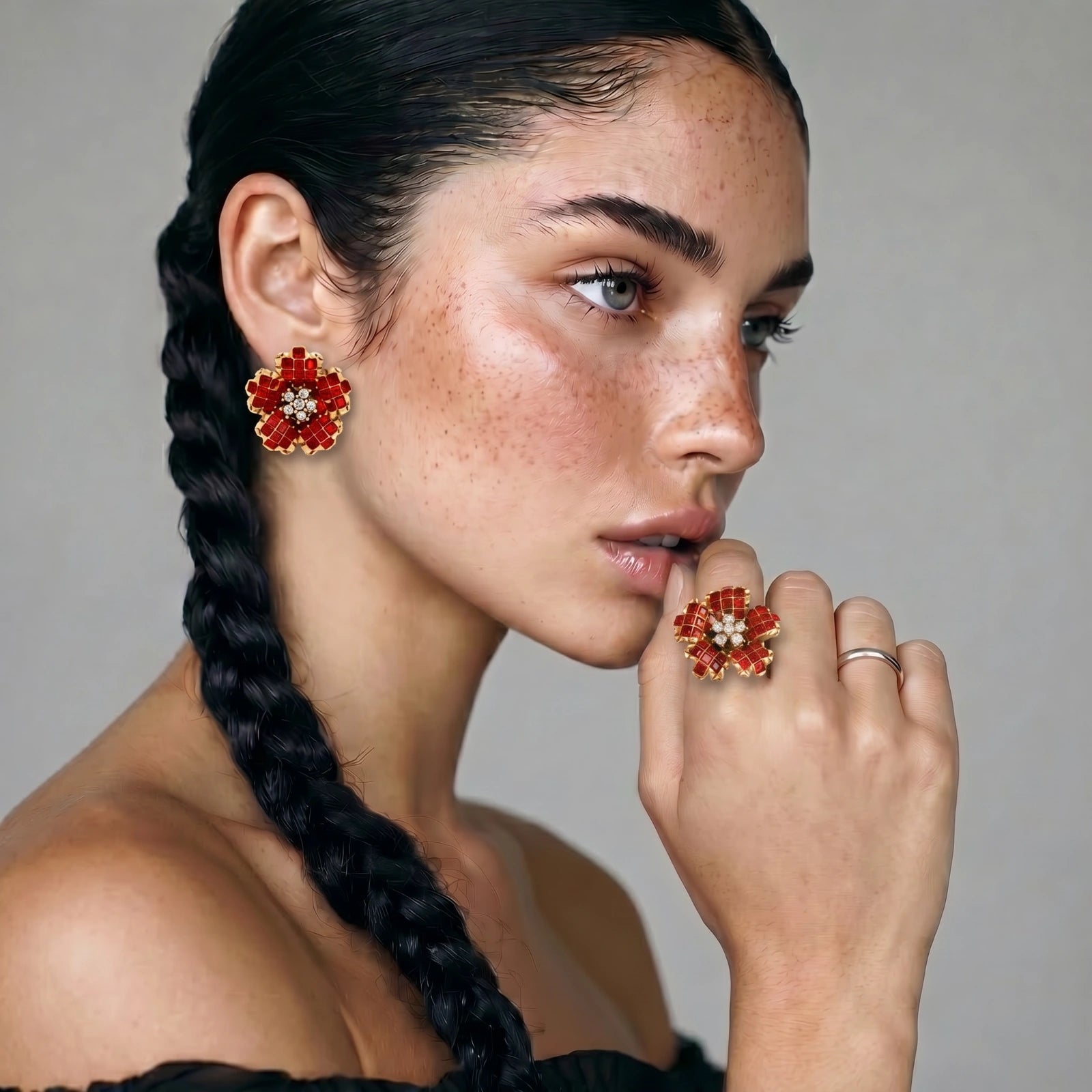 Anello Fiore Cremisi con zirconi rossi e cristalli — confezione regalo Fiora Boutique